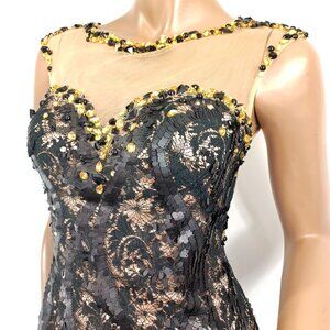 DAVE & JOHNNY Dress Sequin Jewel Illusion Mesh Lace Mini Party 1/2